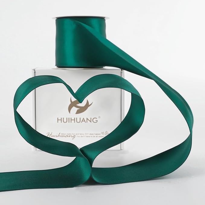 HUIHUANG Hunter Green Satin Wired Ribbon 2.5 inch Dark Green Wire Edge Ribbon - Image 6