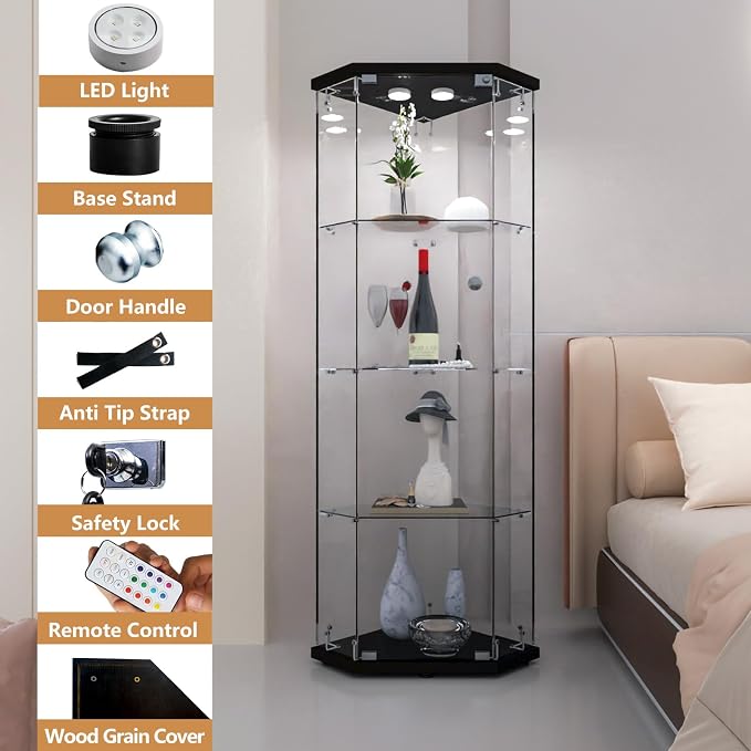 LFT HUIMEI2Y Glass Display Corner Cabinet 4-Shelf, Curio Cabinets Fast - Image 4