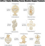 35 pcs 7 Styles Wedding Theme Wood Cutout Charms Angel Goddess Heart Cross Sun - Image 2