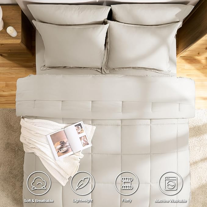 CozyLux Queen Comforter Set Beige - Image 2
