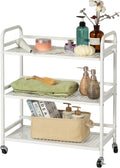 HDANI 3 Tier Metal Rolling Heavy Cart Supports 40 Lbs Per Tier,Rolling Cart with 2 Lockable Wheels for Office,Home,Bedroom,Kitchen,Bathroom(White)…