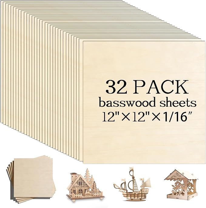 32 Pcs Basswood Sheets 12"x12"x1/8" Balsa Wood Sheet Thin Plywood Engraving by Unknown