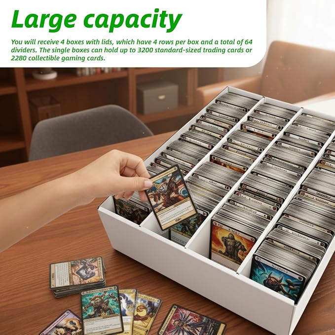 Calenzana 3200-Count Trading Cardboard Card Storage Boxes 4 Pack, 4 Row White - Image 4