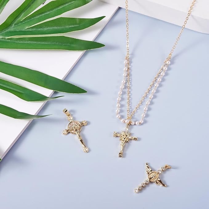 Cheriswelry 8Pcs Cubic Zirconia Cross Charms Real 16K Gold Plated CZ Micro Pave - Image 2