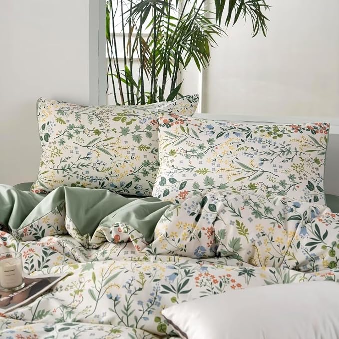 MKXI Twin Size Wildflower Duvet Cover Set Sage Green Spring Floral Bedding - Image 5