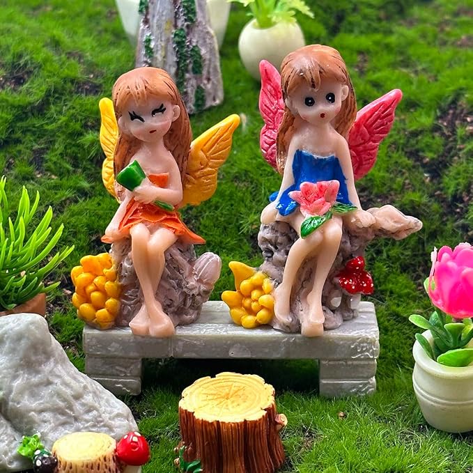 Suartus 4Pcs Miniature Fairy Garden Figurines, Resin Small Fairies Ornaments - Image 6