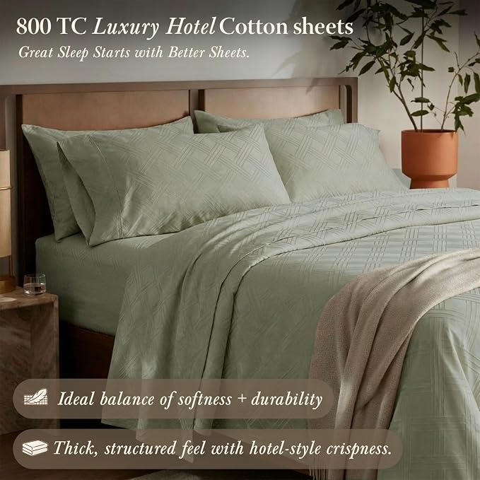Threadmill California King Size Sheets | 800 Thread Count Jacquard Celine Sage - Image 2