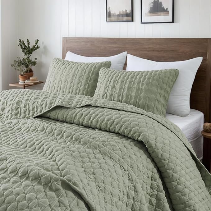 WDCOZY Sage Green Quilt Twin Size Bedding Sets by WDCOZY