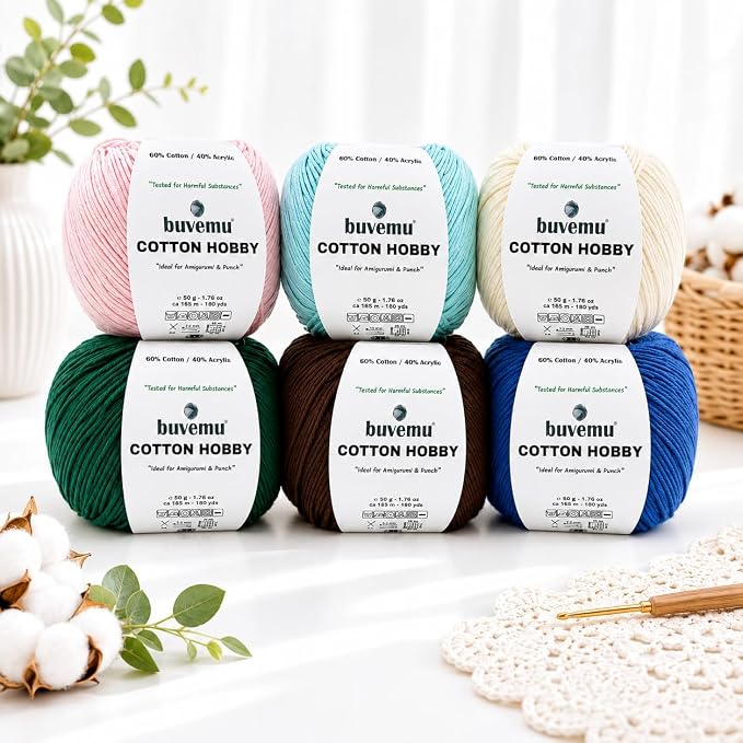 Cotton Hobby Yarn for Amigurumi Crochet & Knitting | 1.76 oz / 180 yds - Image 5