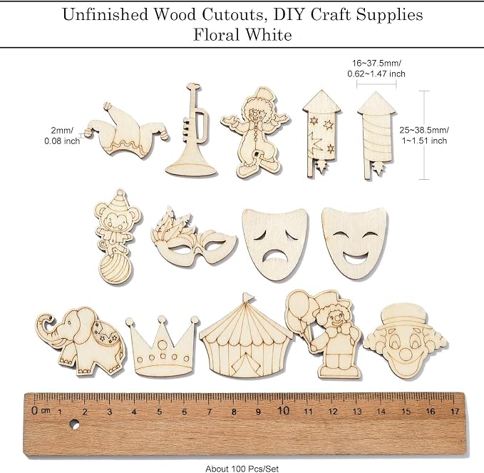 LiQunSweet 200 Pcs Carnival Theme Unfinished Wood Cutout Circus Clown Mask - Image 2