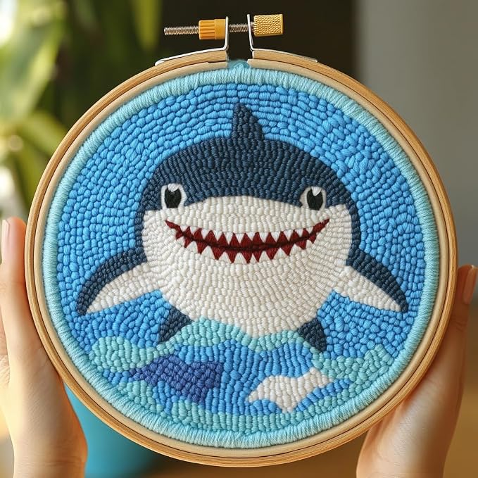 DIY Punch Needle Kits Cute Cartoon Sea Shark in Sea by Unknown