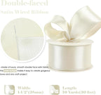 HUIHUANG Ivory Satin Wired Ribbon 1-1/2 inch Double-Sided Satin Wire Edge Ribbon - Image 2