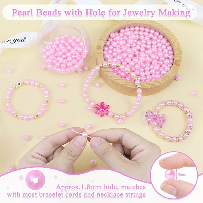 DUQGUHO Pink Pearl Beads for Crafts 6mm Plastic Pearl Beads - Image 4