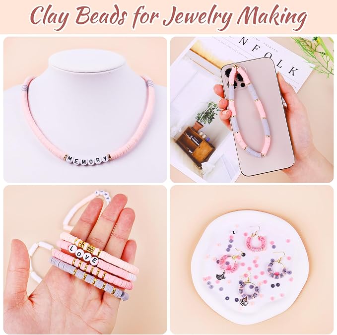 Wuollgess 3500 PCS Pink Gray Clay Beads - Image 4