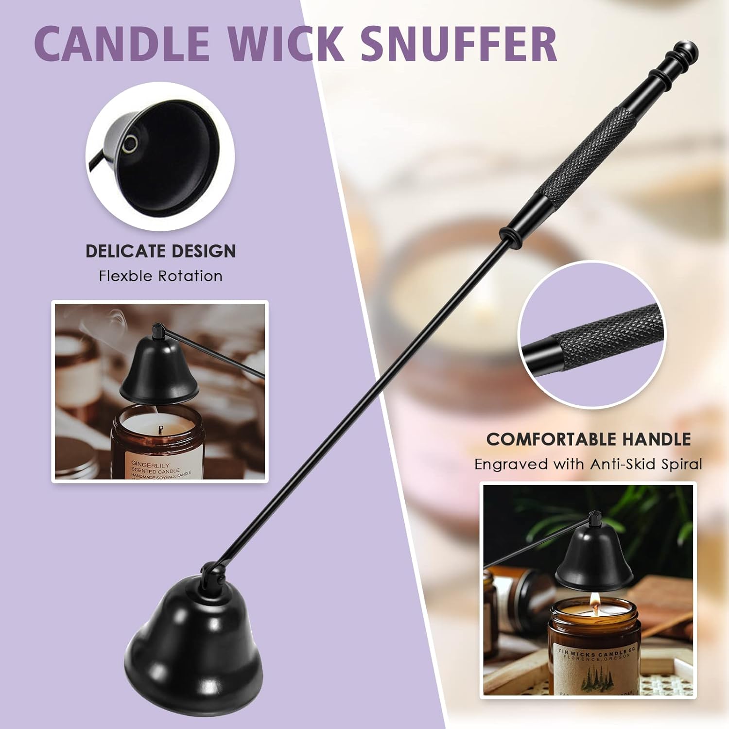6 in 1 Candle Accessory Set,Candle Wick Trimmer Cutter,Candle Wick Dipper,Candle Wick Snuffer, Rechargeable Candle Lighter,Storage Tray Plate,Tweezers,Stainless Steel Candle Care Kit Home Gift(Black)
