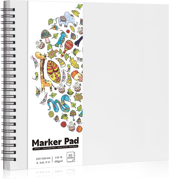 135lb/200gsm Marker Paper Pad, 8.3×8.9in Double Sided Bleedproof Sketch Pad by Prudiut
