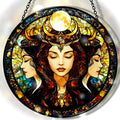 Greatingreat Stained Glass Window Hanging Hecate Triple Moon Goddess, Home Room by Greatingreat