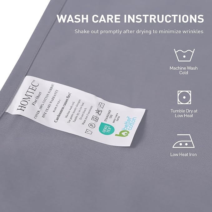 King Size Flat Sheet 2 Pack, 100% Cotton Percale Flat Bed Sheet, Breathable - Image 4