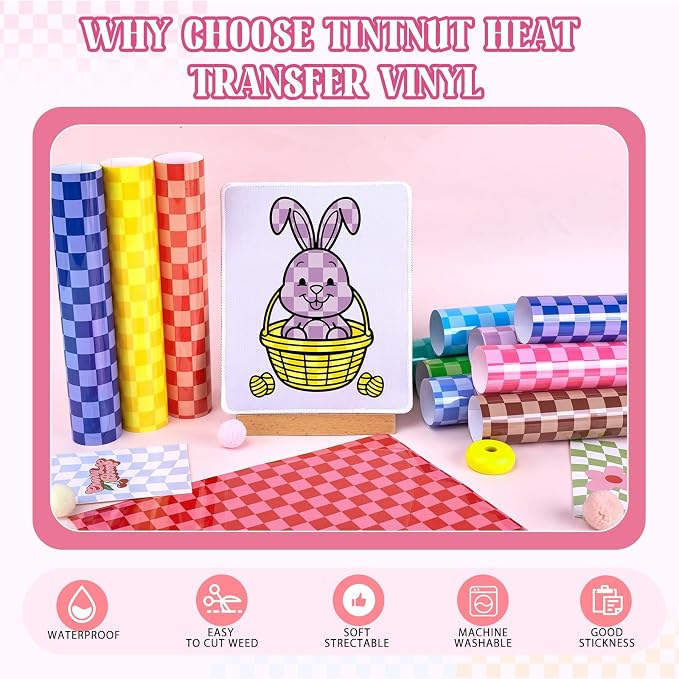 Tintnut Colorful Checkerboard Heat Transfer Vinyl, Checker pattern PU HTV - Image 3