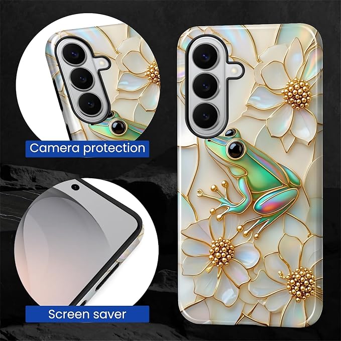for Samsung Galaxy S26+ Case, Stained Glass Frog Flowers Pattern Glossy 2 in 1 - Image 5