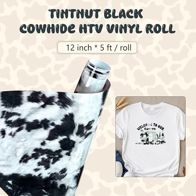 Tintnut Black Cowhide Heat Transfer Vinyl Roll, easy cut & weed, stretch - Image 2
