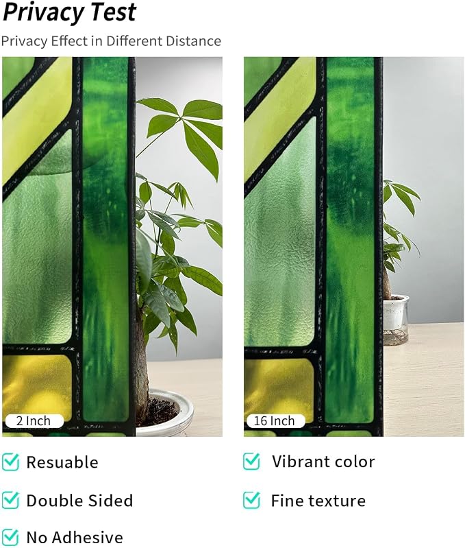Original Hand Drawn Faux Stained Glass Window Film, Double-Sided Privacy Static - Image 3