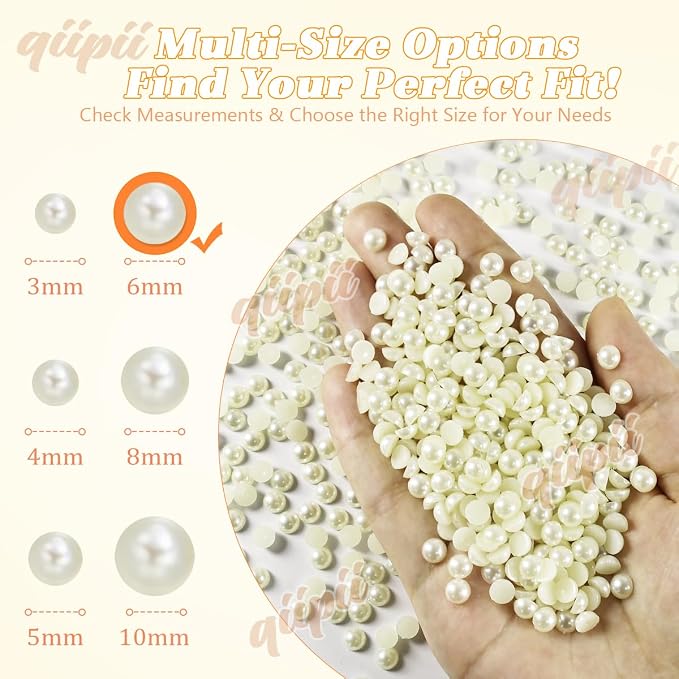 qiipii 900PCS 6mm Beige White Round Half Round Pearls - Image 3