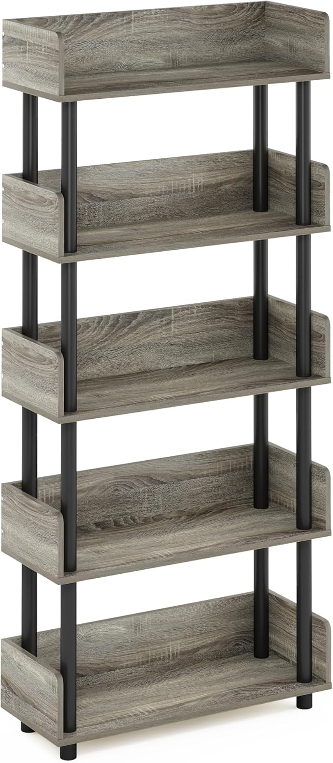 Furinno Turn-N-Tube 5-Tier Toolless Display Rack, French Oak/Black - Image 6