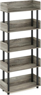 Furinno Turn-N-Tube 5-Tier Toolless Display Rack, French Oak/Black - Image 6