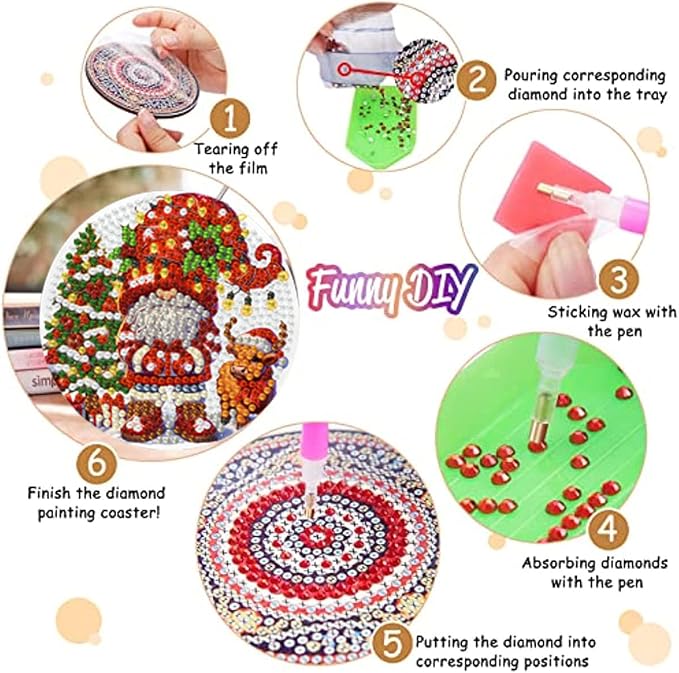 8 Pack Diamond Art Coasters, Christmas Gnome Diamond Painting Coasters Kits | - Image 3