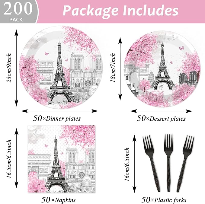 Naozinebi 200pcs Paris Eiffel Tower Plates Napkins Parisian Party Paris - Image 2