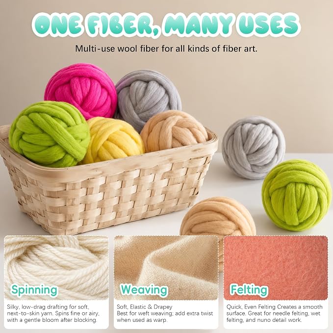 3.53oz Wool Roving: Needle Felting Wool White Roving Wool Felting Supplies Pure - Image 5