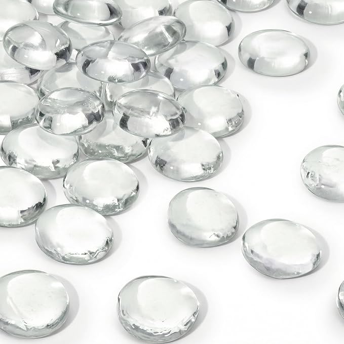 DomeStar 1LB Flat Glass Marbles, 28-30PCS Large Glass Beads Transparent | by DOMESTAR