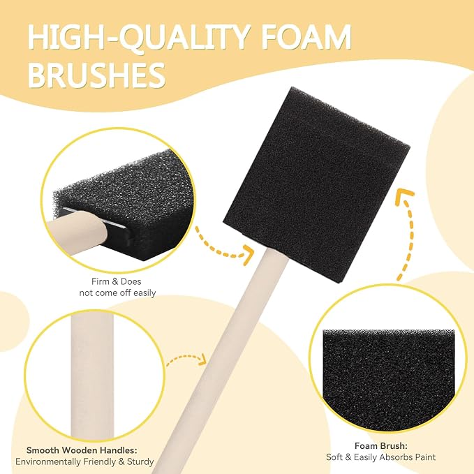 18 Pcs Foam Paint Brushes, 2 Inch Sponge Paint Brush, Wood Handle Sponge Foam - Image 3
