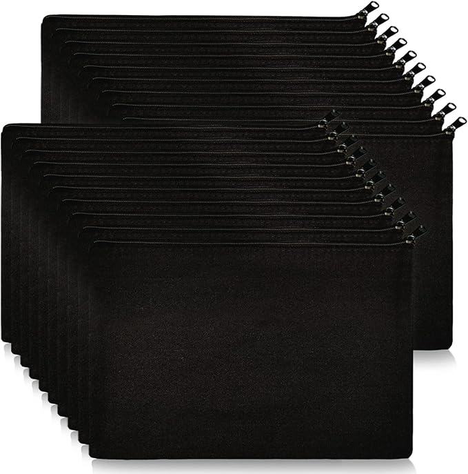 Koolmox 20 Pieces Bulk 9x7 Large Black Canvas Makeup Bags, DIY Canvas Pouch by Koolmox