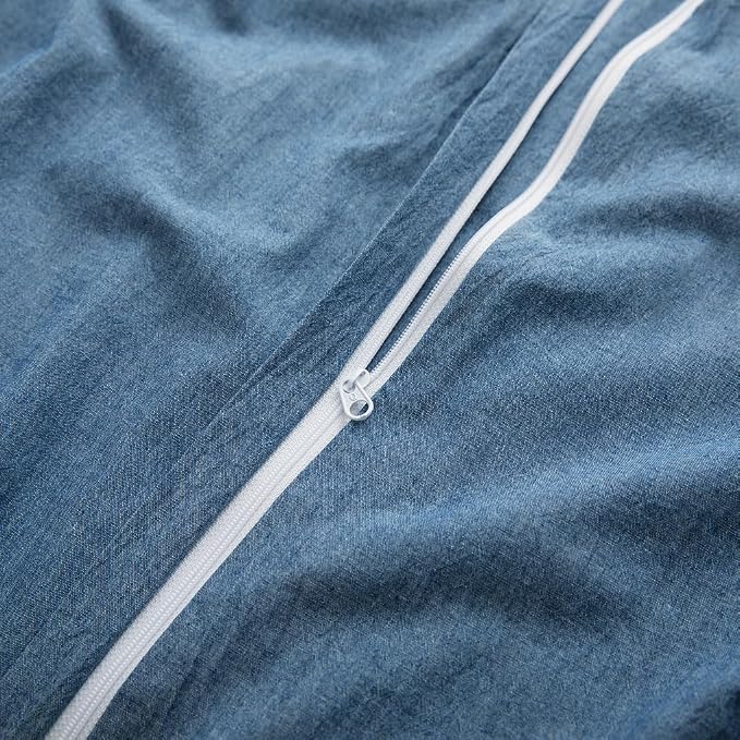 Blue Duvet Cover Full Size, 100% Washed Cotton Linen Like Bedding Set - Image 5