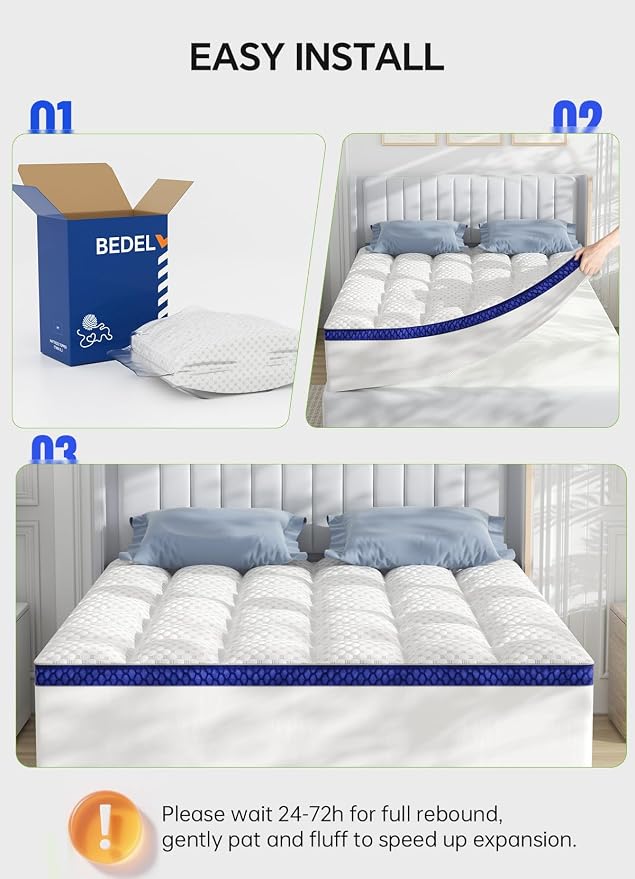 BEDELITE Twin Mattress Topper 3 Inch Thick Mattress Pad, Plush Pillow Top Bed - Image 6