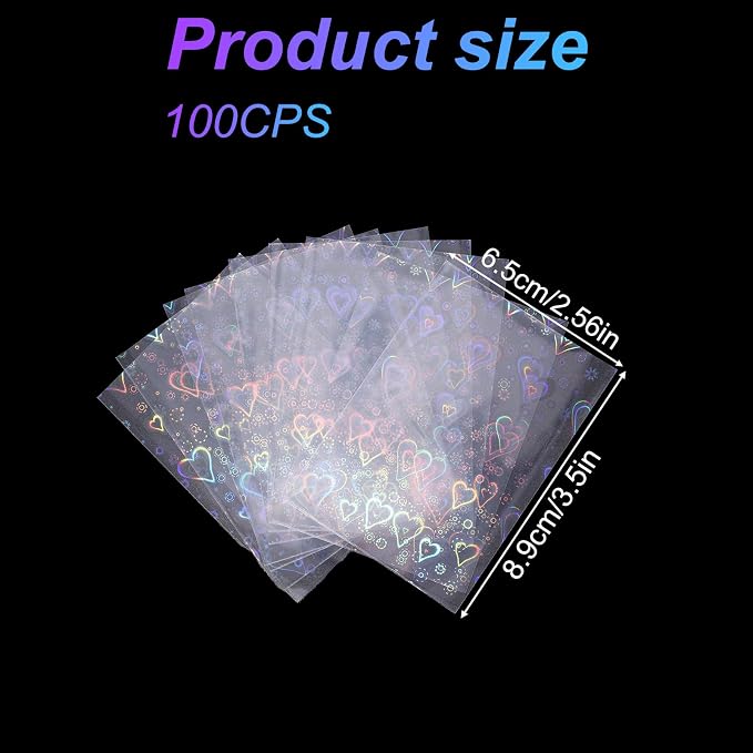 100pcs Photocard Sleeves, 3.58x2.56 in Love Heart-Shape Laser Flashing Card - Image 2