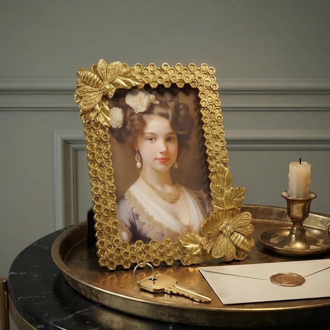 Cuspin 4x6 Gold Picture Frame, Vintage Honeycomb Decorative Resin Photo Frame - Image 3
