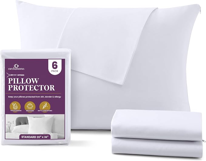 CirclesHome Standard Zippered Pillow Protectors | 100% Cotton Breathable Pillow by CirclesHome