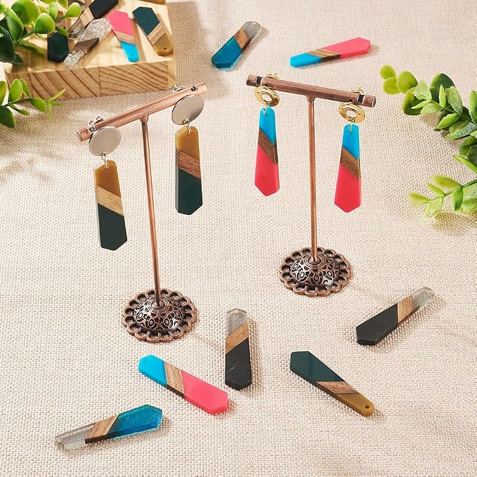 FASHEWELRY 20Pcs Hexagon Resin Wood Charms 3 Tone Polygon Wooden Earring Blanks - Image 3