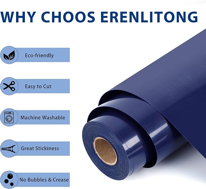 RENLITONG Navy Blue Iron on Vinyl 12Inch by 20ft Roll Heat Transfer Vinyl - Image 2