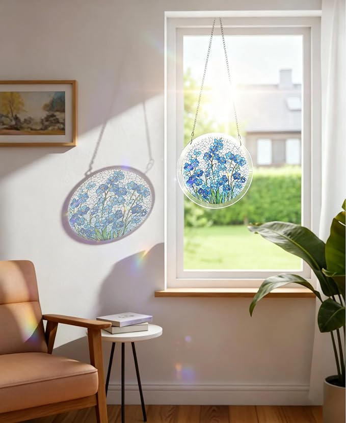 Acrylic Puzzle Suncatcher, Flower of Memory Blue Sun Catcher - Image 3