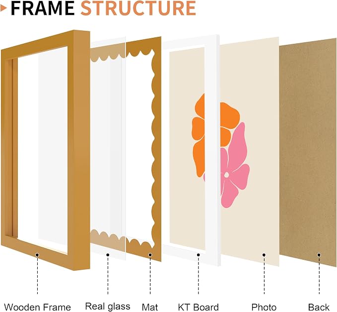 8x10 Picture Frame with Real Glass, Wooden cute 8 x 10 Photo Frame with Wavy Mat - Image 5