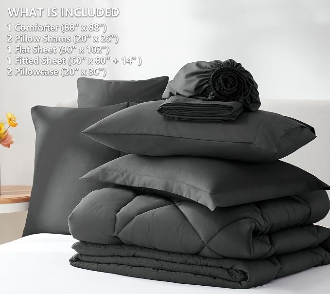 CozyLux Queen Comforter Set Dark Grey - Image 6