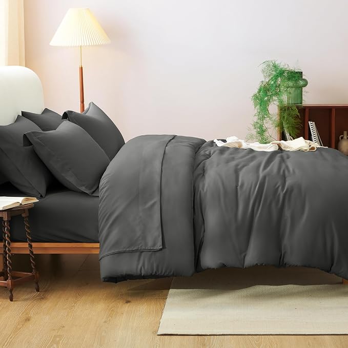 CozyLux King Size Comforter Set Dark Grey, 7 Pieces Bed in a Bag King Comforter - Image 8
