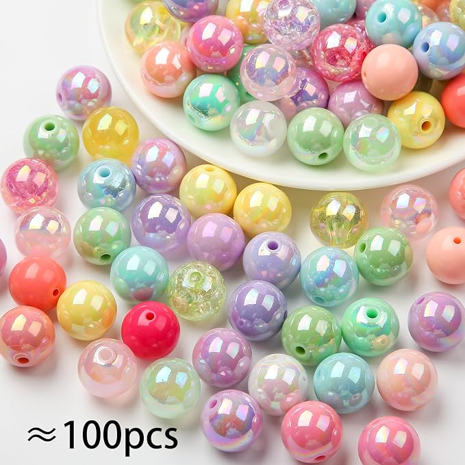 16mm Color Acrylic Beads 100pcs Cute Candy Colors Spacer Beads Loose Beads - Image 2