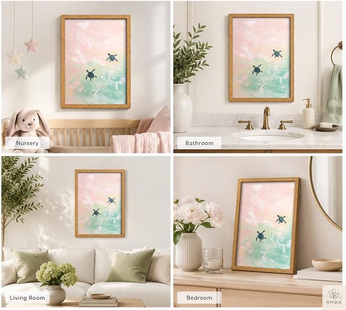Framed Turtle Canvas Wall Art, Turtle Minimalist Coastal Painting Picture Wall - Image 6