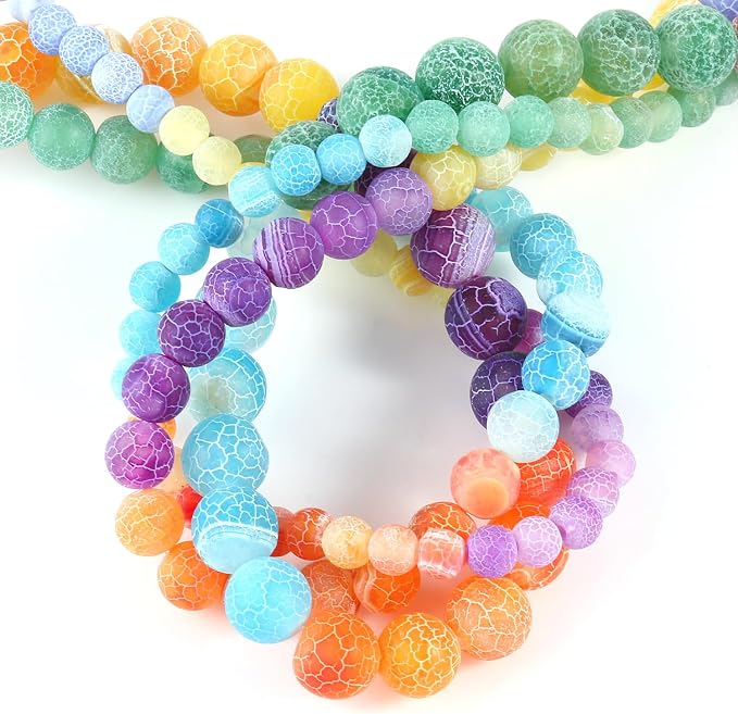 60pcs Natural Matte Rainbow Oxidized Gemstone Beads，6mm Frosted Round Loose - Image 7