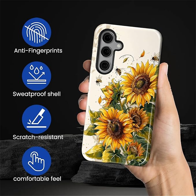 for Samsung Galaxy S25 FE Case, Sunflowers Bees Pattern Glossy 2 in 1 - Image 5